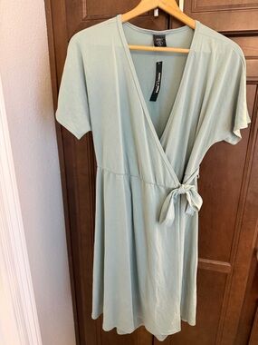 Agnes & Dora Light Sage Wrap Midi Dress